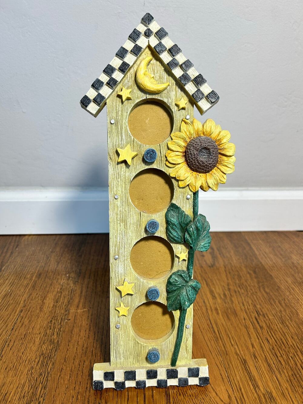 Vintage Figi Hand-painted Celestial Moon Sun Star Sunflower Birdhouse Frame